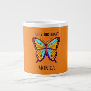 Happy Birthday "Name" Butterfly Sinaasappel Extra Grote Beker