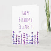 Happy Birthday Name Lavender & Butterfly Kaart (Voorkant)
