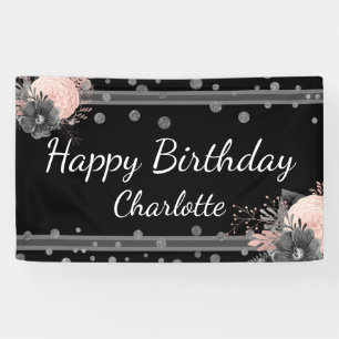 Happy Birthday Name Pink Flowers Confetti Spandoek