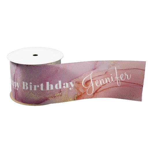 Happy Birthday Named Pastel Abstract Satin Ribbon Lint (Spoel)