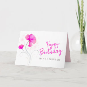 Happy Birthday Nanny waterverf roze wilde bloem Kaart