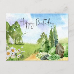 Happy Birthday Natuur Landscape en Daisy Flowers Briefkaart