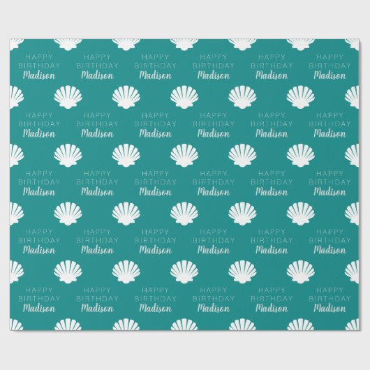 Happy Birthday | Nautical Seashell Beach Name Cadeaupapier (Vlak)