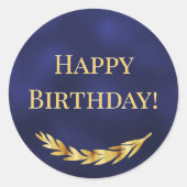 Happy Birthday navy blue gold decor Ronde Sticker (Voorkant)