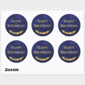 Happy Birthday navy blue gold decor Ronde Sticker (Vel)
