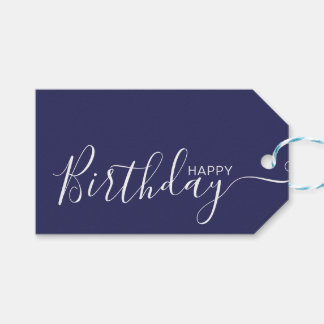 Happy Birthday Navy Blue White Modern Cadeaulabel