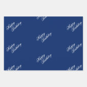 Happy Birthday Navy Wrapping Paper Sheets (Voorkant)