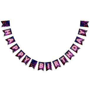 Happy Birthday Neon Sign. met Stippen Vlaggetjes