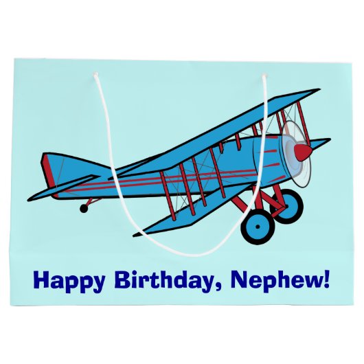 Happy Birthday Nephew met vliegtuig Groot Cadeauzakje (Achterkant)