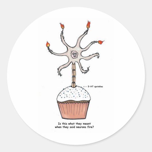 Happy Birthday Neuron Cupcake Ronde Sticker (Voorkant)