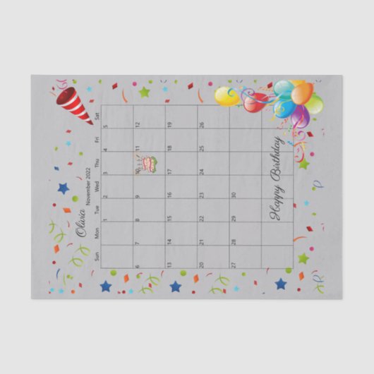 Happy Birthday November 2022 Weefselpapier Tissuepapier (Voorkant)