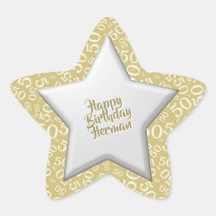 Happy Birthday: Nummer patroongoud en -wit Ster Sticker
