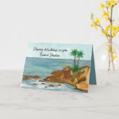 Happy Birthday Ocean Palm Trees Custom Name Kaart (Gele Bloem)