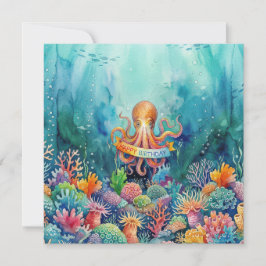 Happy Birthday Octopus Ocean Sea Life Water Fish Kaart