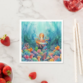 Happy Birthday Octopus Ocean Sea Life Water Fish Servet