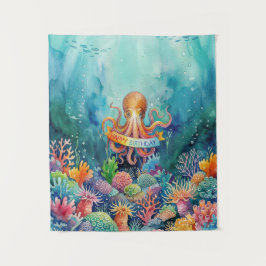 Happy Birthday Octopus Ocean Sea Life Water Fish Wandkleed