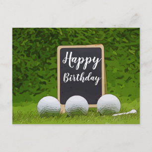 Happy Birthday om te golfen met golfbal op groen Briefkaart