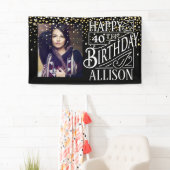 Happy Birthday-ontwerp met gouden confetti Spandoek (Insitu)