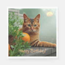 Happy Birthday Oranje Tabby Cat Servet