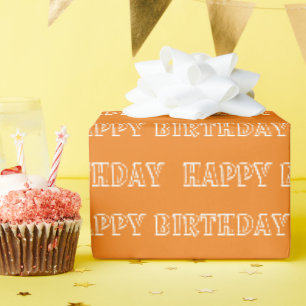 Happy Birthday oranje wit patroon modern geschenk Cadeaupapier