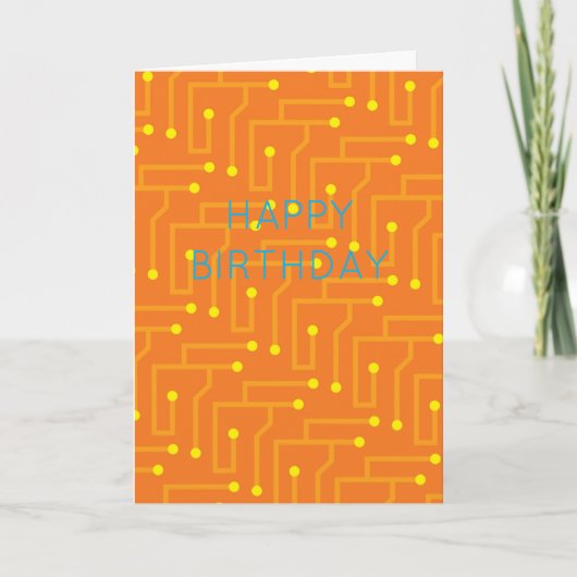 Happy Birthday Oranje Yellow Modern Circuit Board Kaart (Voorkant)