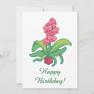 Happy Birthday, orchid pixelart, Pixel Art  Feestdagenkaart