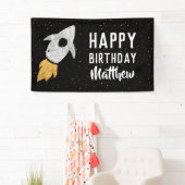Happy Birthday Outer Space Silver Gold Raket Kinde Spandoek (Insitu)