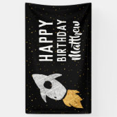 Happy Birthday Outer Space Silver Gold Raket Kinde Spandoek (Verticaal)