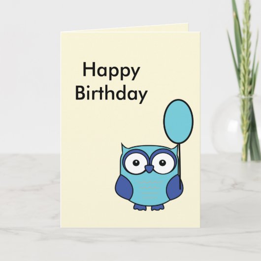 Happy Birthday Owl Blue en Aqua Kaart (Voorkant)