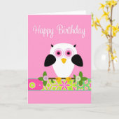 Happy Birthday Owl op een String Wenskaart Kaart (Gele Bloem)