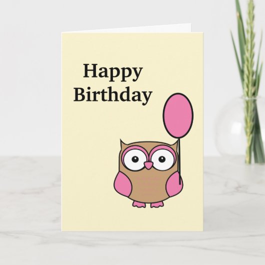 Happy Birthday Owl Pink en Tan Kaart (Voorkant)