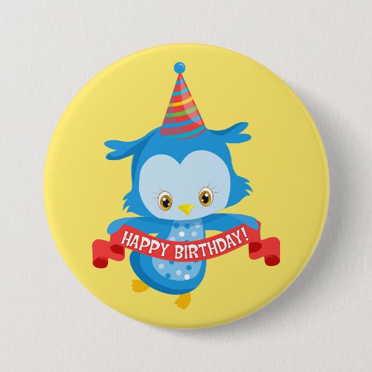 Happy Birthday Owl Ronde Button 7,6 Cm (Voorkant)