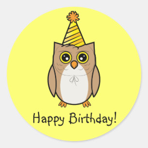 Happy Birthday Owl Ronde Sticker