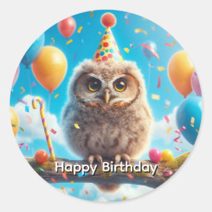 Happy Birthday Owl Ronde Sticker