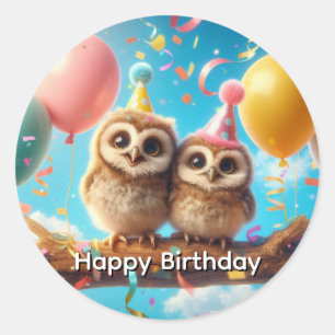 Happy Birthday Owl Ronde Sticker