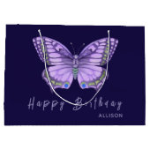 Happy Birthday Paars Butterfly Large Gift Bag Groot Cadeauzakje (Achterkant)