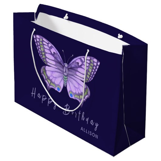 Happy Birthday Paars Butterfly Large Gift Bag Groot Cadeauzakje (Achterkant Gekanteld)