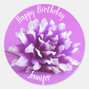 Happy Birthday Paars Dahlia Ronde Sticker