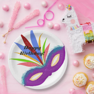 Happy Birthday Paars Masquerade Mask Papieren Bordje