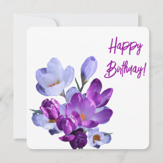 Happy Birthday  paarse bloemen mooi plezier Feestdagenkaart