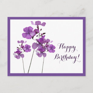 Happy Birthday paarse eenvoudige moderne bloemen Briefkaart