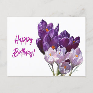 Happy Birthday  paarse kleur bloemenkrokus Feestdagenkaart