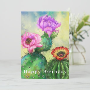 Happy Birthday - Paarse roze rode cactus bloemen