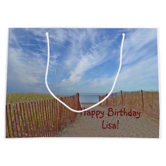 Happy Birthday pad naar strand Groot Cadeauzakje (Voorkant)