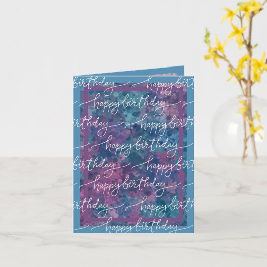 Happy Birthday Paint Splatter Blue Paars neutraal Kaart (Gele Bloem)