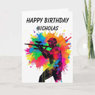 Happy Birthday Paintball Gamer Kleurrijk Ontwerp Kaart