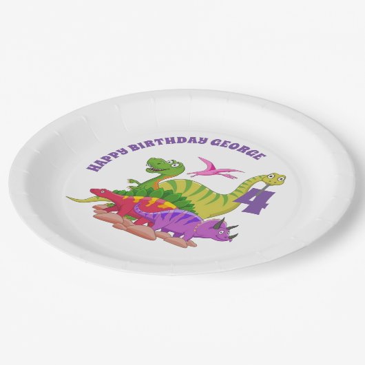 Happy Birthday Paper Borden - Dinosaurus's Papieren Bordje (Gekanteld)