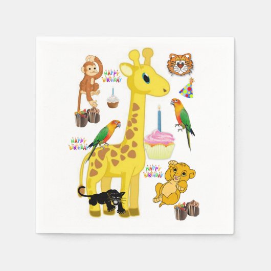 Happy Birthday Paper Napkins, Giraffe Servet (Voorkant)