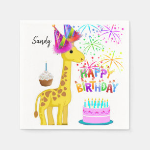 Happy Birthday Paper Napkins, Giraffe Servet