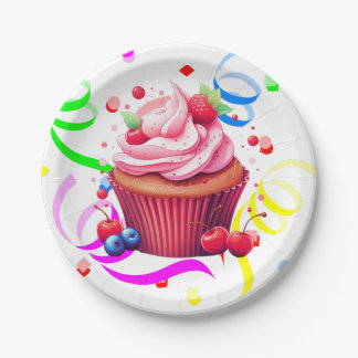 Happy Birthday Paper Plates Confetti Cupcake Papieren Bordje